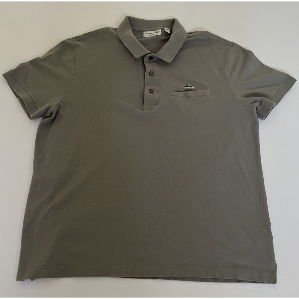 Lacoste Pocket Polo Shirt Mens Size XL Regular Fit Grey Short Sleeve Golf Preppy